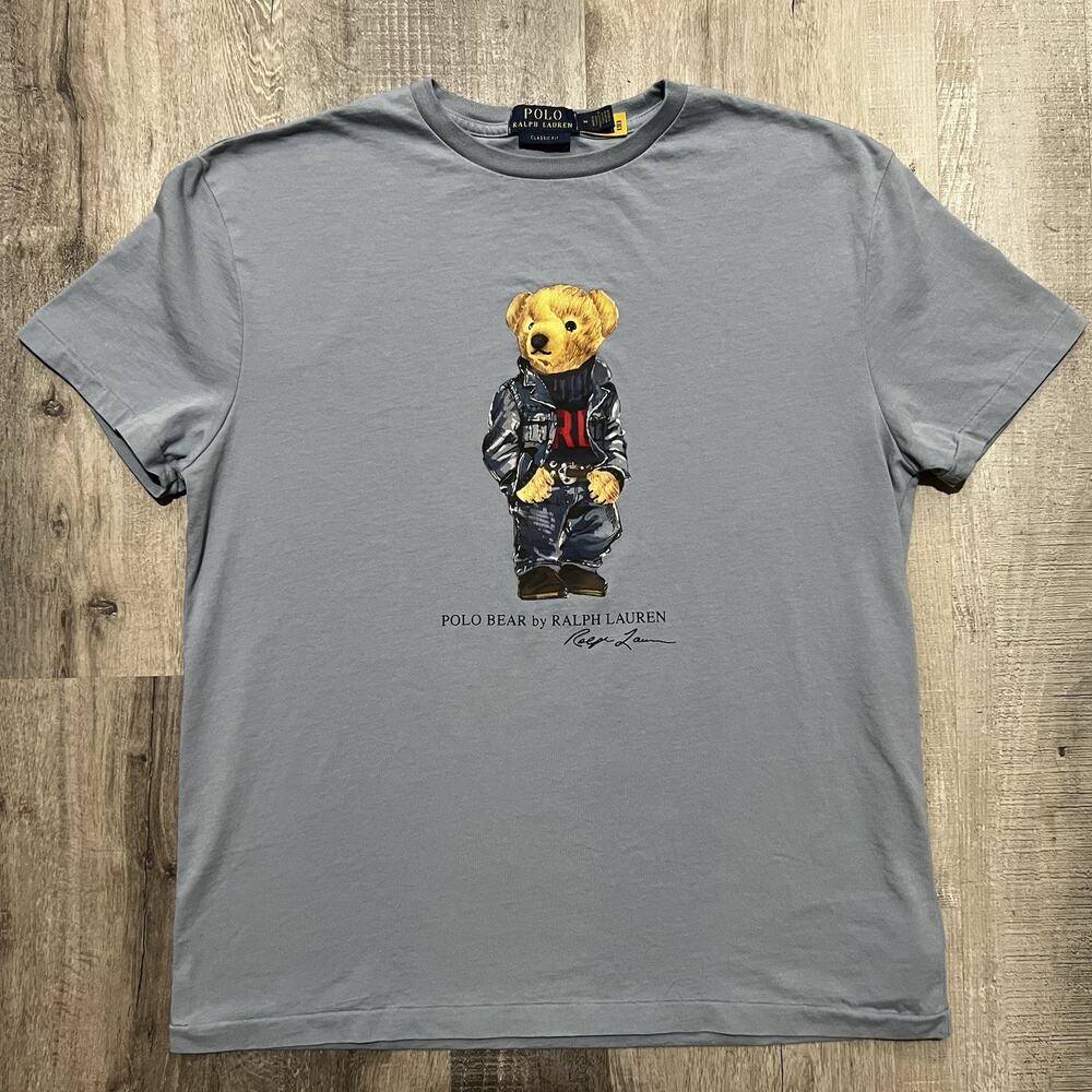 Polo Ralph Lauren Short Sleeve Crewneck Blue Denim Polo Bear T-Shirt Tee Size M